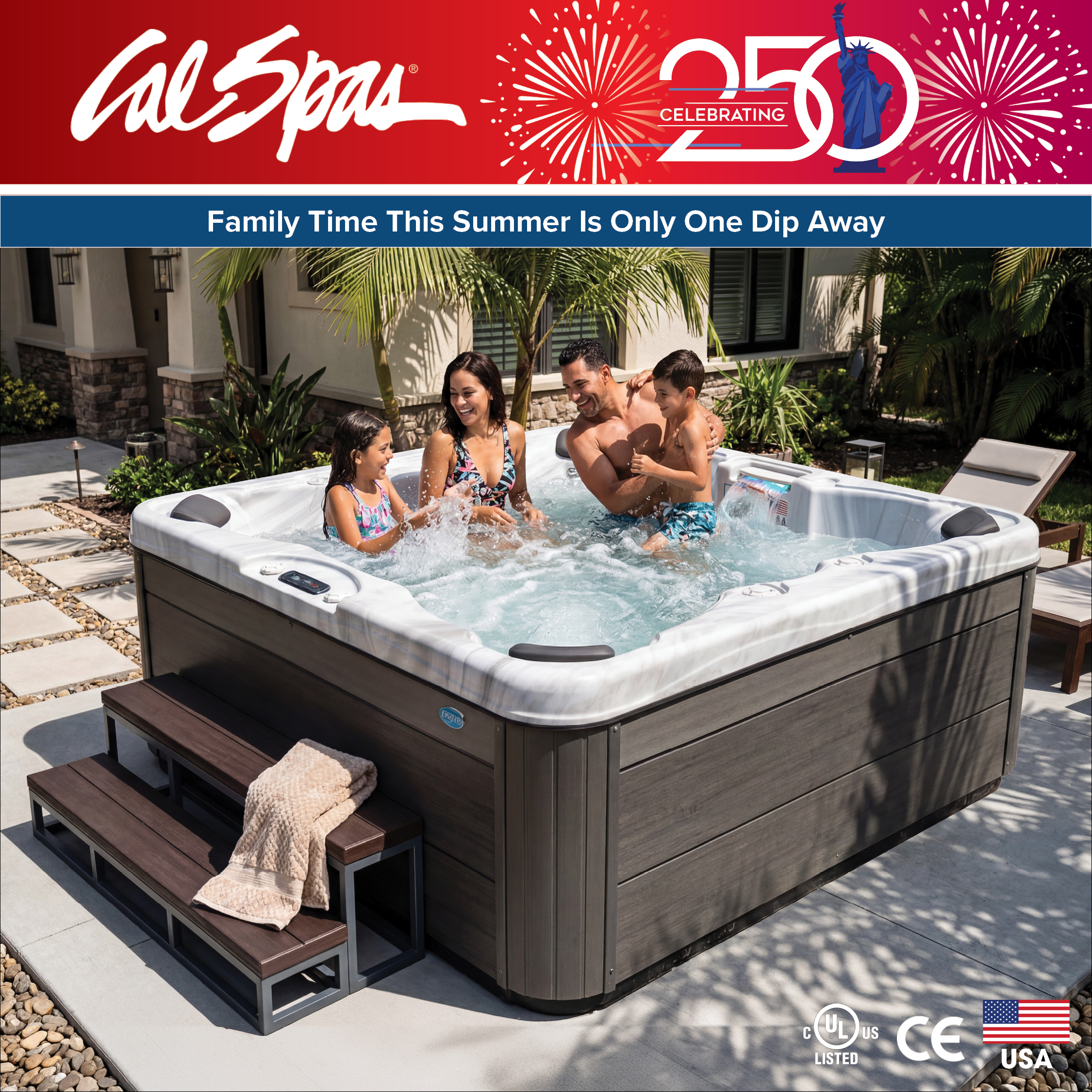 Calspas hot tub being used in a family setting - Oakland
